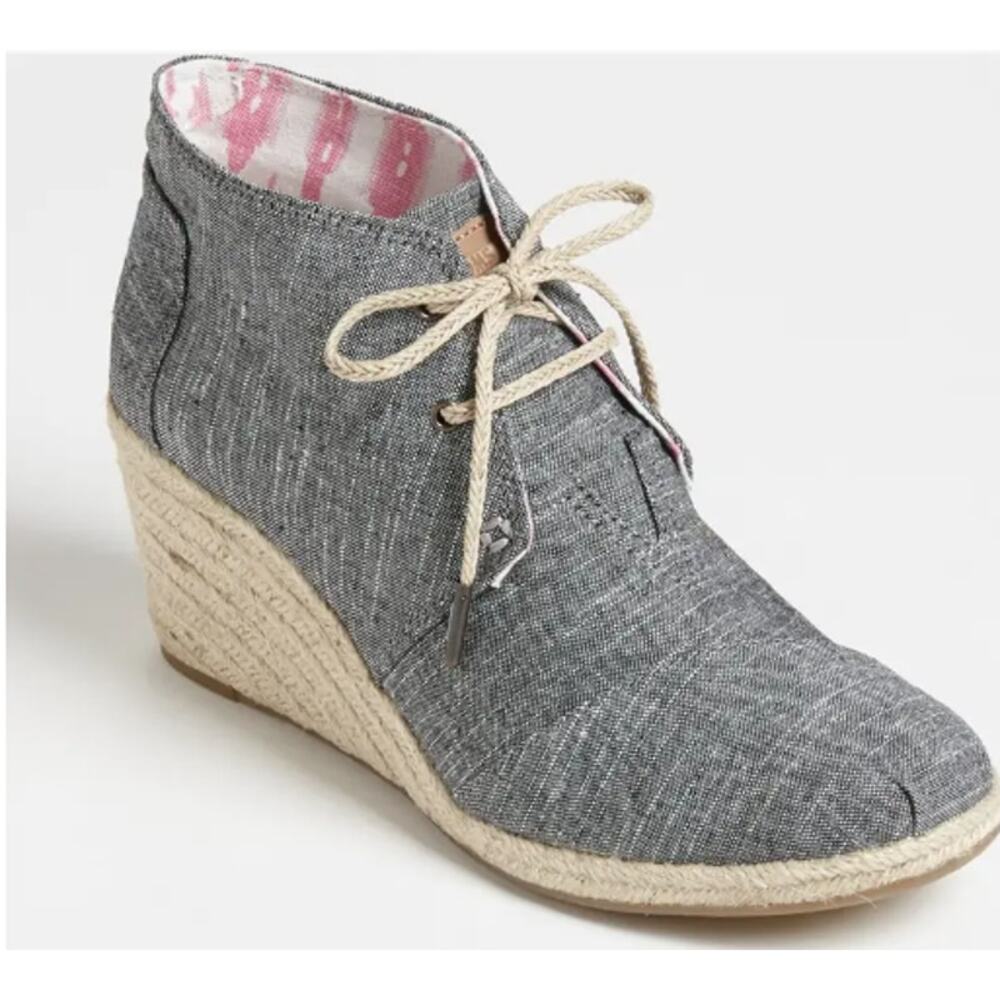 TOMS Desert Chambray Wedge Chukka Bootie Lace-Up Espadrille Gray Size Womens 6